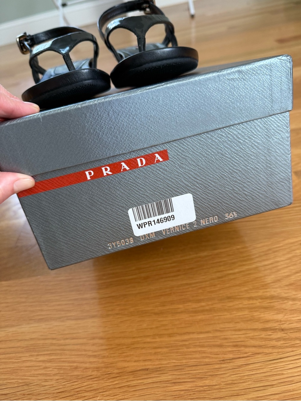 Prada Sport Black Patent Leather Slingback Sandals 6.5M - Picture 3 of 8